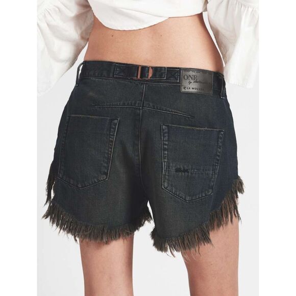 One Teaspoon Le Wolves Cut Off Denim Shorts Fox Black Mid Length Distressed 29 - Picture 14 of 16